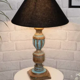 Homesake 'Rustic Distress' Black & Brown Wood Trophy Carved Table Lamp with Empire Shade - Set of 1 image 1