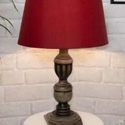 Homesake 'Rustic' Red & Brown Wood Trophy Carved Table Lamp with Empire Shade - Set of 1 image 1