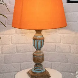 Homesake 'Rustic Distress' Orange & Brown Wood Trophy Carved Table Lamp with Empire Shade - Set of 1 image 1