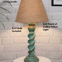 Homesake 'Signature Rustic Rope Algae' Brown & Green Wood Table Lamp with Cone Shade - Set of 1 image 4