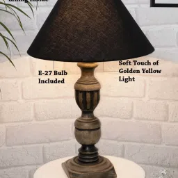 Homesake 'Rustic' Black & Brown Wood Trophy Carved Table Lamp with Empire Shade - Set of 1 image 5