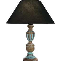 Homesake 'Rustic Distress' Black & Brown Wood Trophy Carved Table Lamp with Empire Shade - Set of 1 image 2
