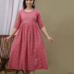 mad fury Floral Printed Maternity Cotton Fit and Flare Midi Dress-image-29