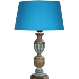 Homesake 'Rustic Distress' Turquoise & Brown Wood Trophy Carved Table Lamp with Shade - Set of 1 image 2