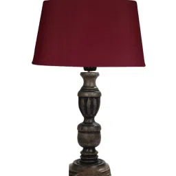 Homesake 'Rustic' Red & Brown Wood Trophy Carved Table Lamp with Empire Shade - Set of 1 image 2