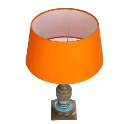 Homesake 'Rustic Distress' Orange & Brown Wood Trophy Carved Table Lamp with Empire Shade - Set of 1 image 3