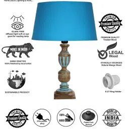 Homesake 'Rustic Distress' Turquoise & Brown Wood Trophy Carved Table Lamp with Shade - Set of 1 image 4