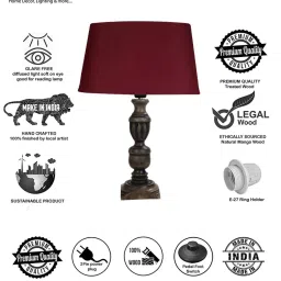 Homesake 'Rustic' Red & Brown Wood Trophy Carved Table Lamp with Empire Shade - Set of 1 image 4