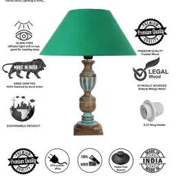 Homesake 'Rustic Distress' Green & Brown Wood Trophy Carved Table Lamp with Empire Shade - Set of 1 image 4
