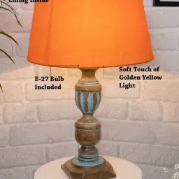Homesake 'Rustic Distress' Orange & Brown Wood Trophy Carved Table Lamp with Empire Shade - Set of 1 image 5