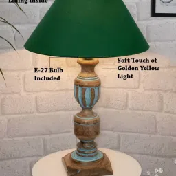 Homesake 'Rustic Distress' Green & Brown Wood Trophy Carved Table Lamp with Empire Shade - Set of 1 image 5