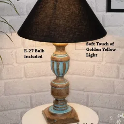 Homesake 'Rustic Distress' Black & Brown Wood Trophy Carved Table Lamp with Empire Shade - Set of 1 image 5