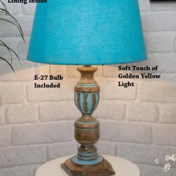 Homesake 'Rustic Distress' Turquoise & Brown Wood Trophy Carved Table Lamp with Shade - Set of 1 image 5