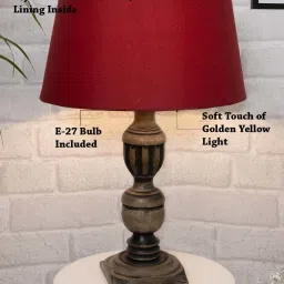Homesake 'Rustic' Red & Brown Wood Trophy Carved Table Lamp with Empire Shade - Set of 1 image 5