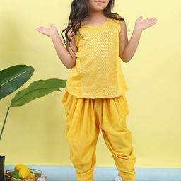 Here&Now X Kinder Kids Girls Ethnic Motifs Regular Pure Cotton Kurti with Dhoti Pants-picture-22