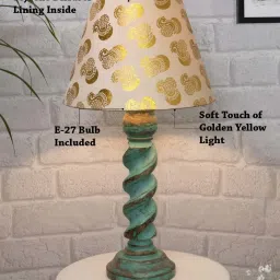 Homesake 'Signature Rustic Rope Algae' Mustard & Green Wood Table Lamp with Cone Shade - Set of 1 image 4