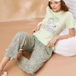 MADAME M Secret Mint Green Cotton Graphic Print T-Shirt With Pyjamas-picture-17