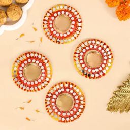 Nestasia Handmade Tealight Candle Holders with Thread and Mirrorwork (Set of 4)-17