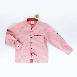 ZACH &KIKI Boys Red Woven Printed Shirt-image-1