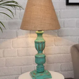Homesake 'Rustic Algae' Brown & Green Wood Trophy Carved Table Lamp with Shade - Set of 1 image 1