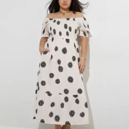 Gia by Westside Off-White Floral Pattern Cotton A-Line Dress-image-9