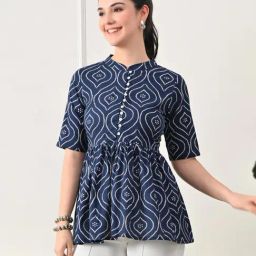 DECKEDUP Navy Cotton Printed Top-picture-8