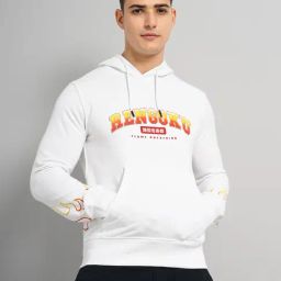 celio* White Regular Fit Graphic Print Cotton Hooded Sweatshirt-image-22