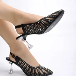 Shoetopia Women's Black Back Strap Stilettos-image-88