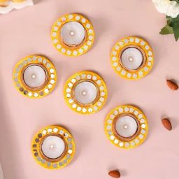 Nestasia Handmade Tea Light Candle Holders with Mirror Inlay for Decoration (Set of 6)-3