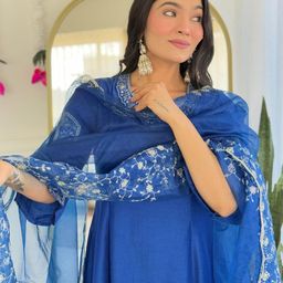 KALINI Women Ethnic Motifs Embroidered Regular Kurta with Trousers & With Dupatta image 4