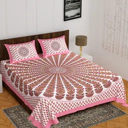 UNIBLISS Pink & White Floral Cotton 144 TC Double Queen Bedsheet Set-2.15mx2.35m-picture-23