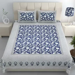 LIVING ROOTS White & Grey Floral Cotton 210 TC King Bedsheet with 2 Pillow Covers-image-88