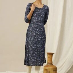 Aurelia Blue Printed Straight Kurta-picture-24