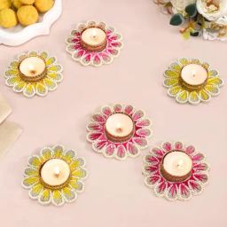 Nestasia Handmade Blossom Tea Light Candle Holders with Pearl Embellishment (Set of 6)-15