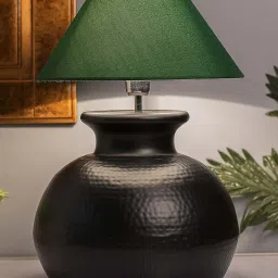 Homesake Black Hammered Pitcher Table Lamp With Green Cone Shade (Bulb Included) - Set of 1 image 1
