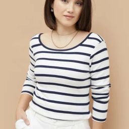 Code By Lifestyle White & Dark Blue Cotton Regular Fit Striped T-Shirt-image-63