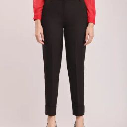 Fablestreet Black Polyester Straight Fit Trousers-image-98