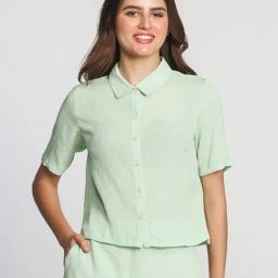 Zink London Mint Green Regular Fit Crop Shirt-image-97