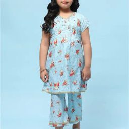 BIBA Girls Blue Floral Print Kurta with Pants-image-36
