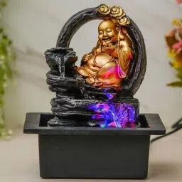 CHRONIKLE Gold & Brown Polyresin Laughing Buddha 3 Step Indoor Water Fountain-image-53