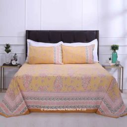 Shahenaz Mustard 120 TC Cotton Jazmine Double Bedsheet with 2 Pillow Covers-image-21