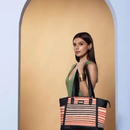 ZOUK Qutub Striped Tote Handbag-8