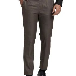 Park Avenue Brown Super Slim Fit Checks Trousers-image-41