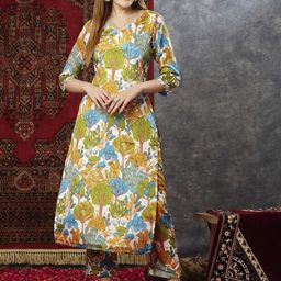 GoSriKi Women Floral Printed Regular Kurta with Trousers-image-73
