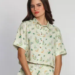 Zink London Green Floral Print Crop Shirt-image-66