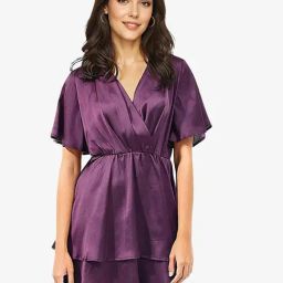 RAREISM Purple Polyester Solid Short Sleeves Dress-image-78