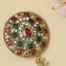 OOMPH Red Maroon & Green Stones Ethnic Hair Bun Pin Juda Pin-image-98