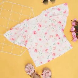 Pantaloons Junior White & Pink Floral Print Top-image-54