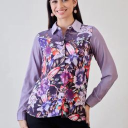 The Kaftan Company Purple Crepe Floral Shirt-image-16