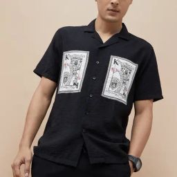 Code By Lifestyle Black Cotton Regular Fit Printed Shirt-85